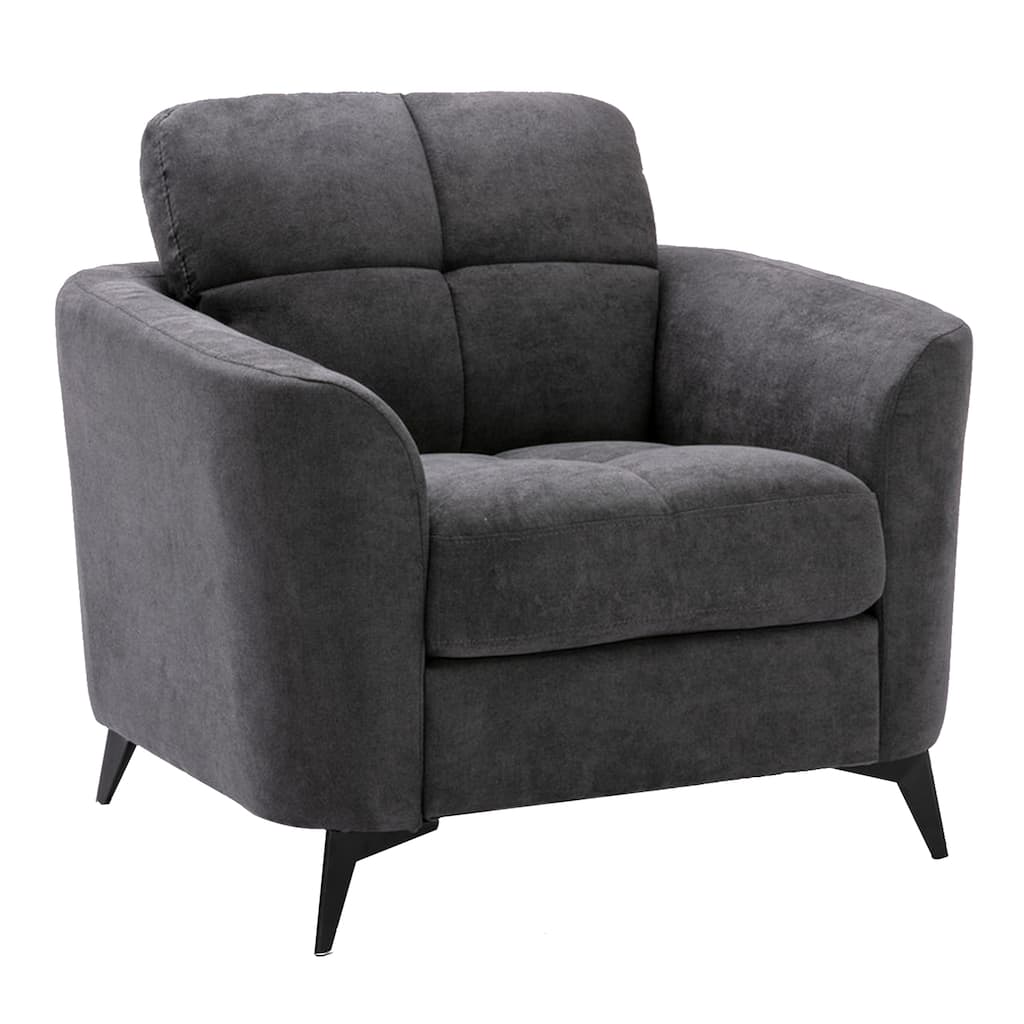Odin 39 Inch Modern Armchair with Tufted Cushions, Metal Frame, Gray Velvet