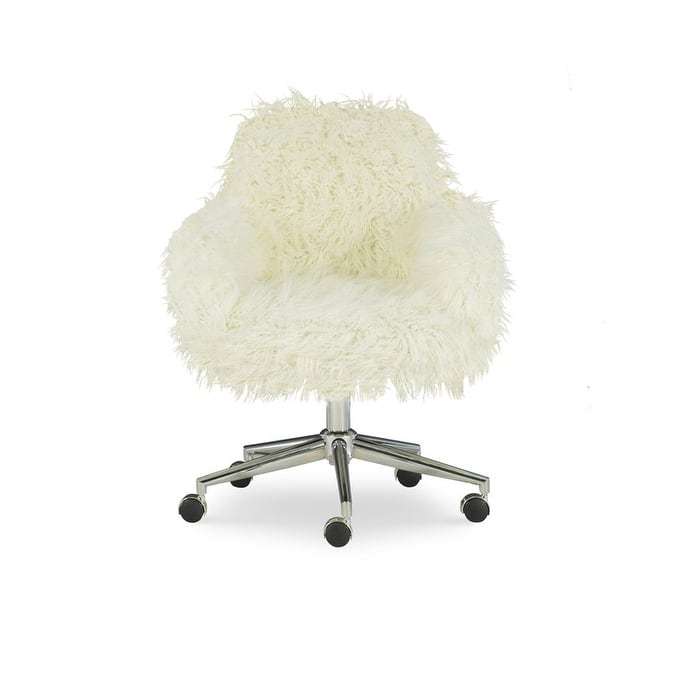 Amber Off-White Faux Fur Office Chair
