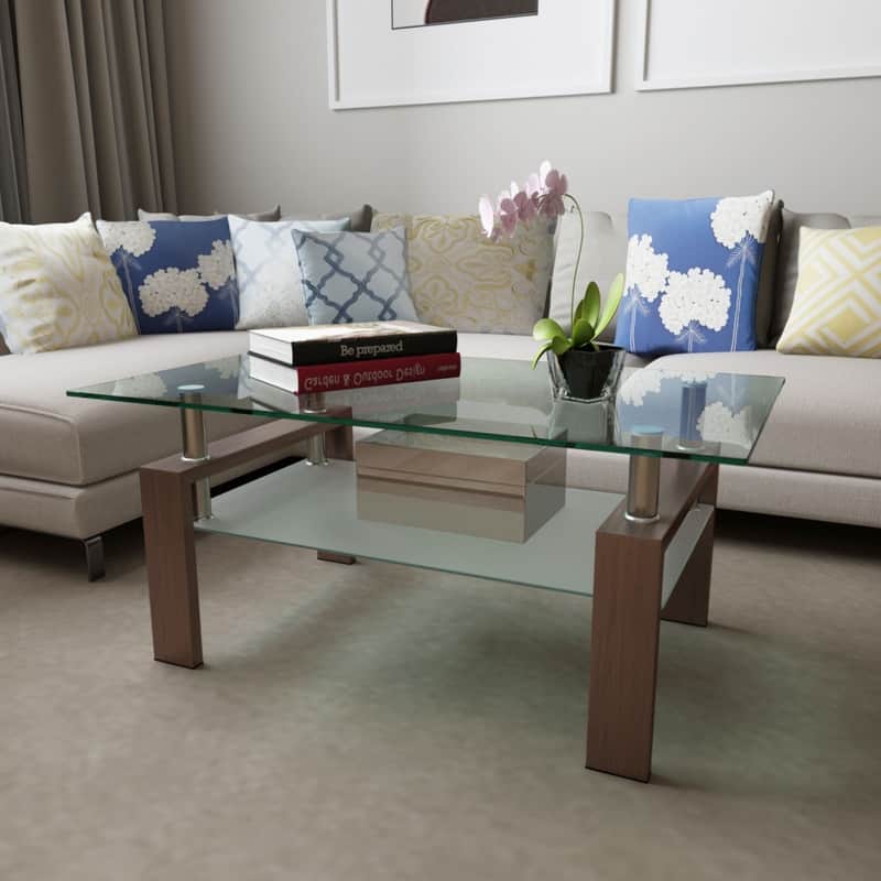 Rectangle Glass Coffee Table - Walnut