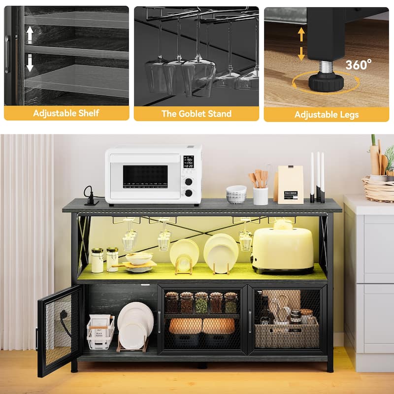 Moasis 55" Wine Bar Cabinet Industrial Coffee Bar Cabinet - 55.1"L x 15.7"W x 33.4"H