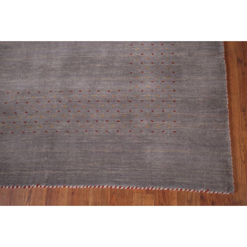 Gray Gabbeh Rug Hand-Knotted Wool Carpet - 8'1"x 9'9"