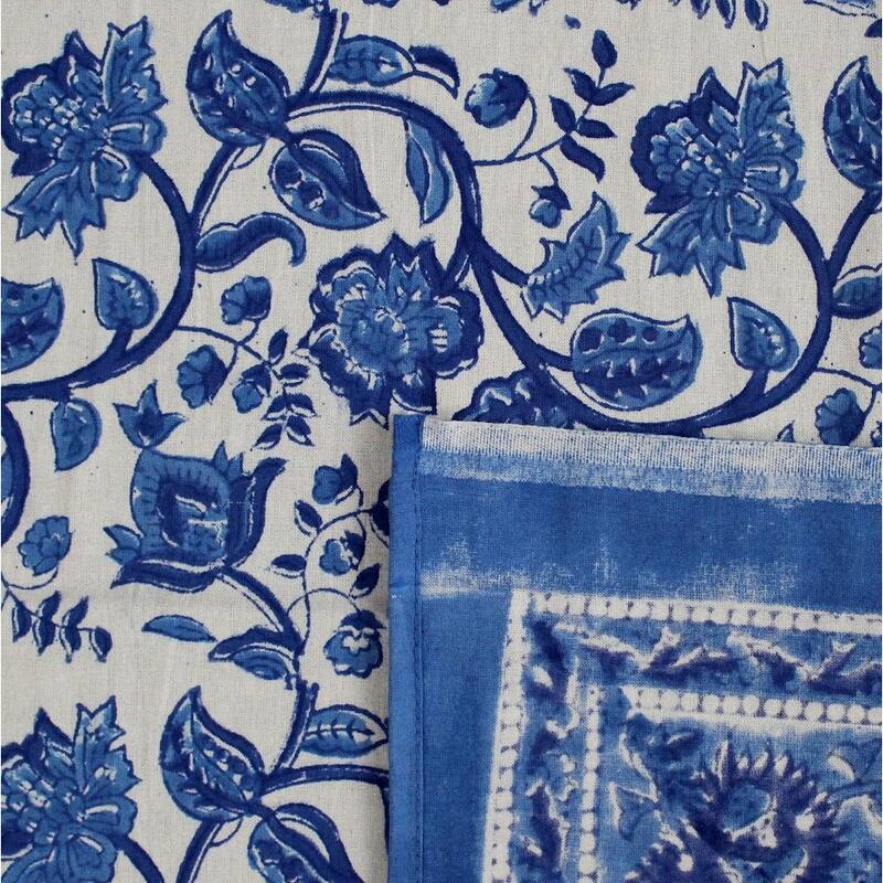 Cotton Block Print Affluent Floral Tablecloth Rectangle