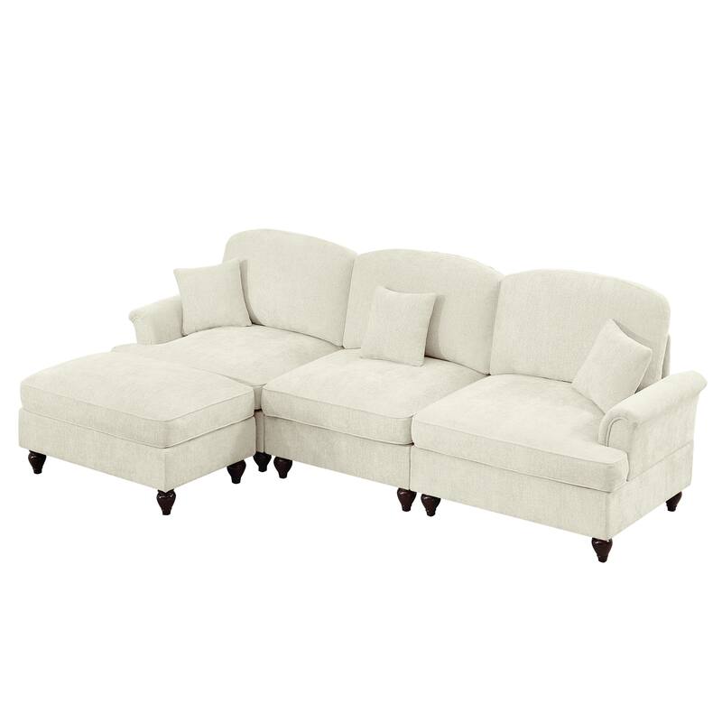 GDFStudio - Mid Century Chenille L-Shaped 3-Seater 107.1" Modular Sectional Sofa with Ottoman