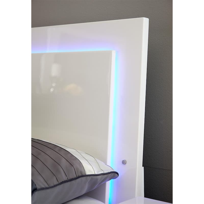 Felicity Queen Low Profile Bed in White with High Gloss Frame and Built-In Blue LED Backlighting
