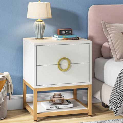 Nightstand 2 Drawers Modern Night Stands Beside Table for Bedroom