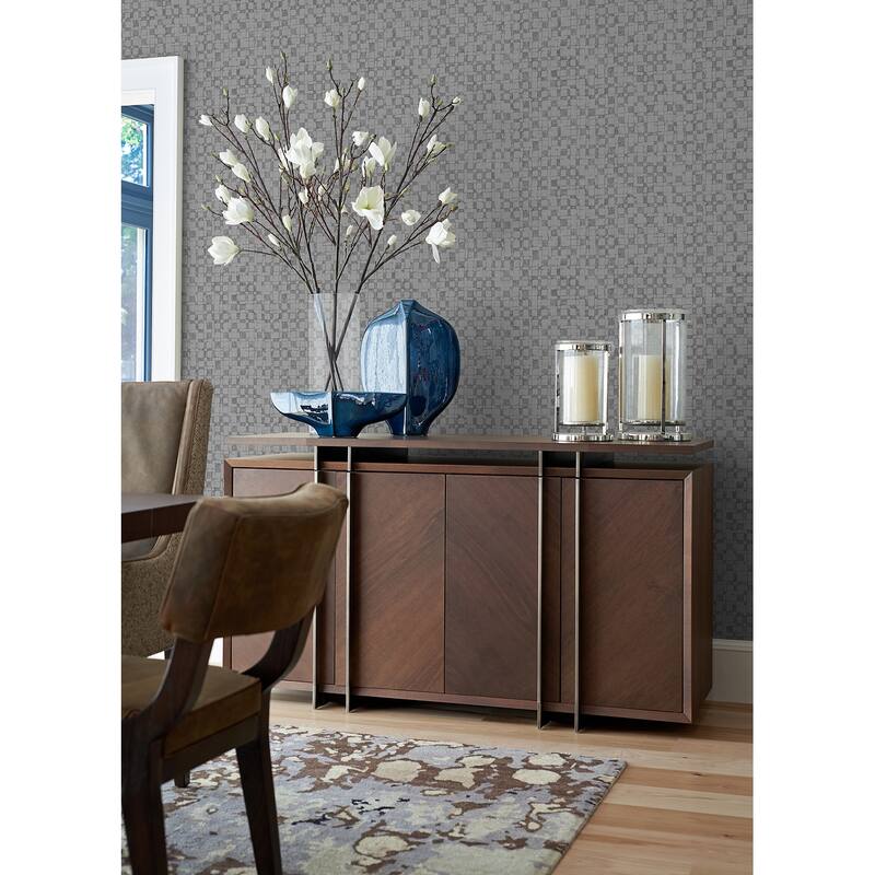 A-Street Prints Sarni Silver Grid Wallpaper