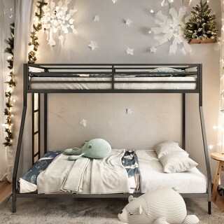 Twin over Full Metal Bunk Black for Kids and Adult, Low Profile and Easy Climbing with Stable Ladder