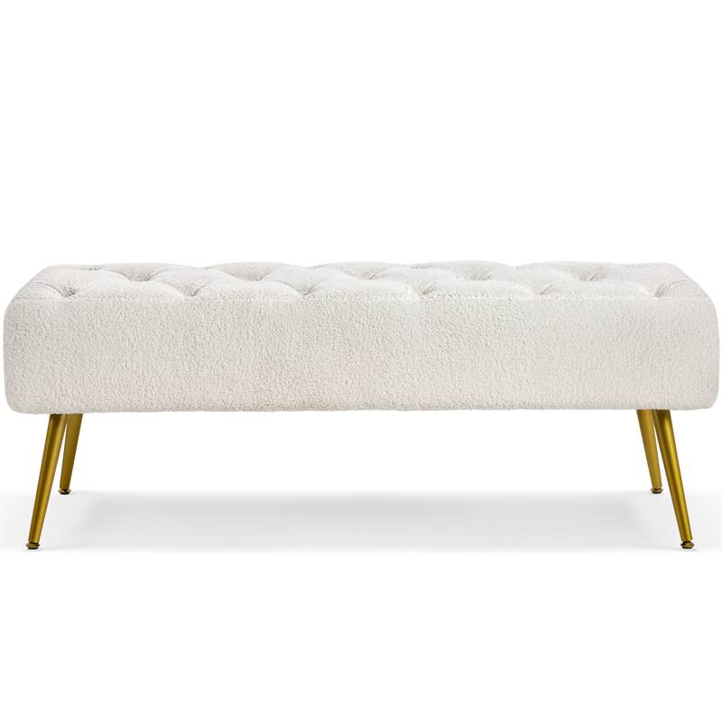 Yaheetech Upholstered Footstool Velvet Ottoman Button-Tufted Table Bench - 45"×16"×17"