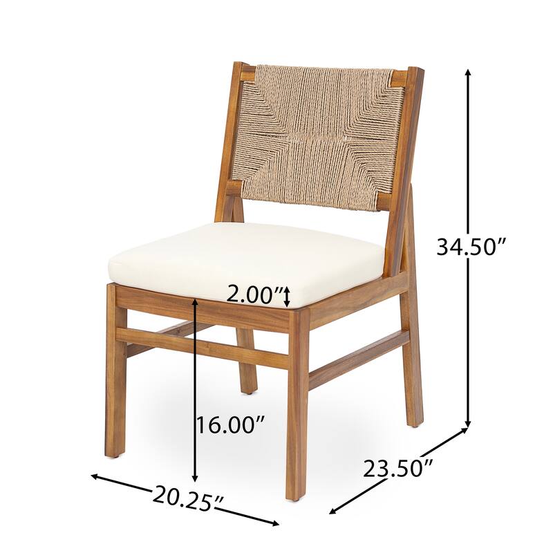 Christopher Knight Home - Mindy Outdoor Acacia Wood & Handwoven Wicker Dining Chairs with Cushions (Set of 2)