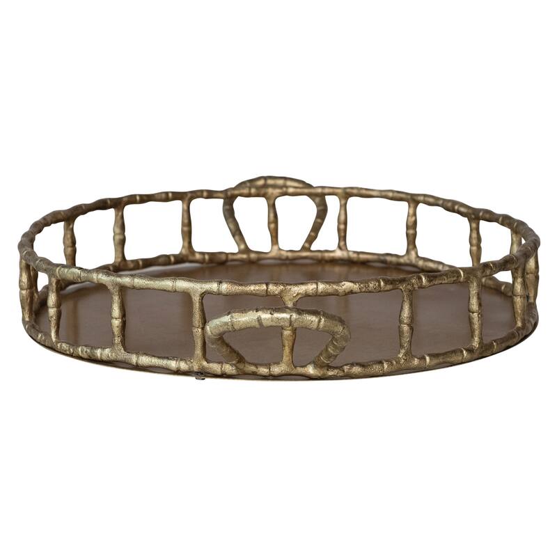 Cast Aluminum Faux Bamboo Tray with Handles - 21.0"L x 15.0"W x 2.75"H