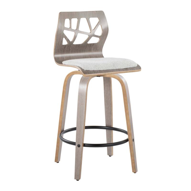 Carson Carrington Sala 26" Fixed-Height Counter Stool with Bent Wood Legs & Round Footrest (Set of 2) - Light Grey Fabric/Light Grey Wood/Black