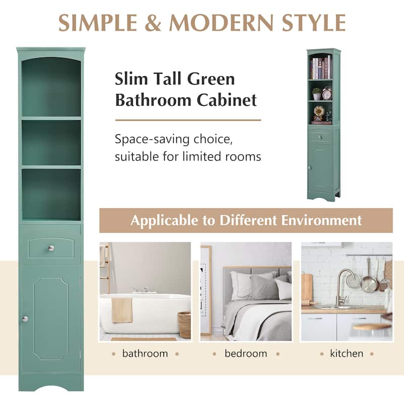 Roomfitters Tall Bathroom Cabinet Freestanding Storage with Drawer Adjustable Shelf and MDF Structure