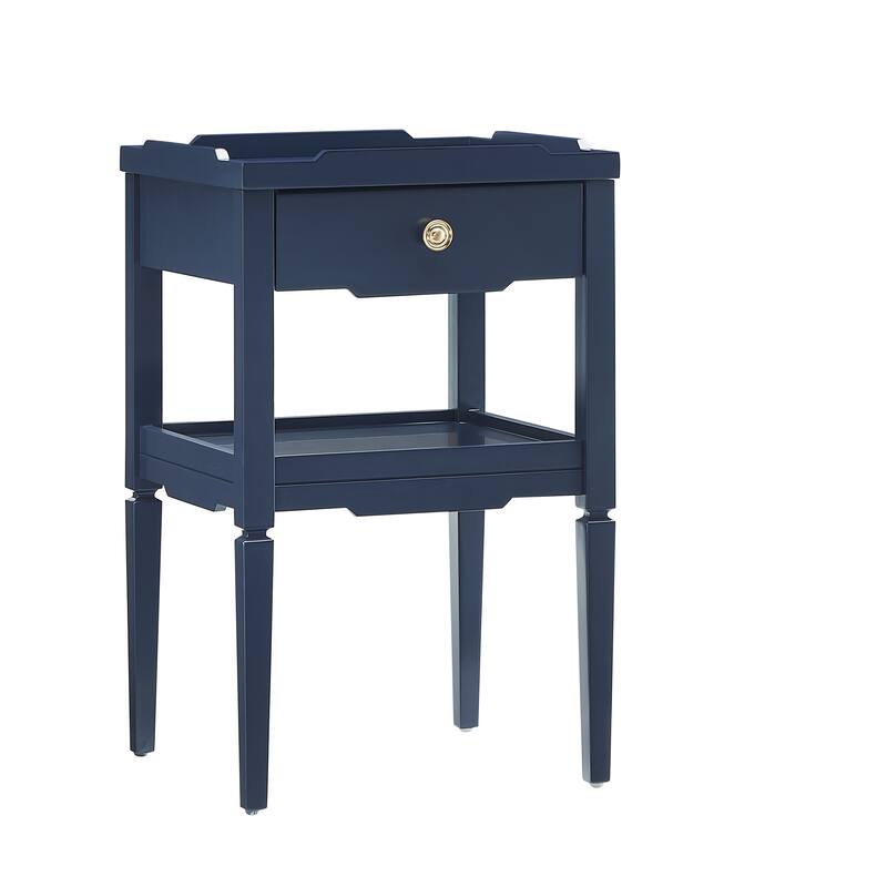 Mid Century Nightstand with Drawer and Lower Shelf Tapered Legs