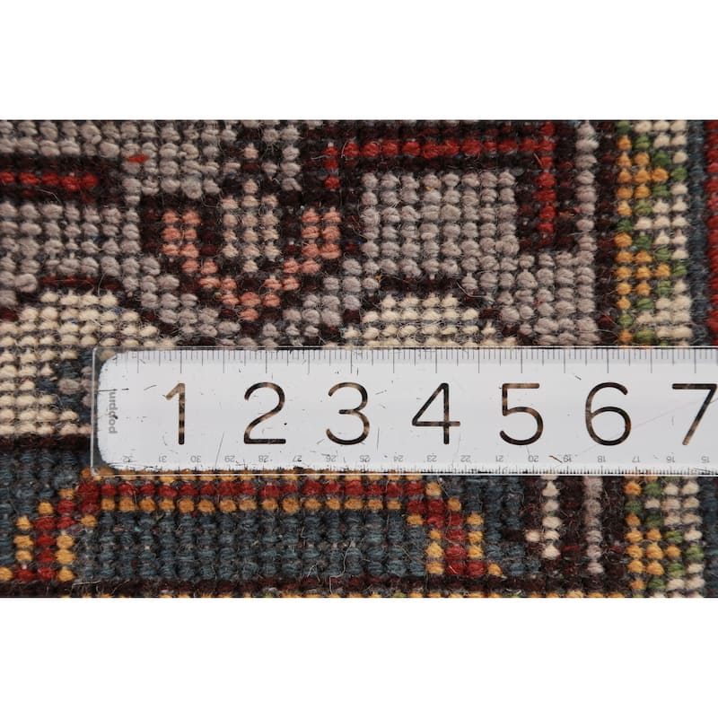 Hand Knotted Oriental 100% Wool Carpet Traditional Geometric Greys & Charcoal Heriz (serapi) Runner Rug - 7' 10'' X 2' 7''