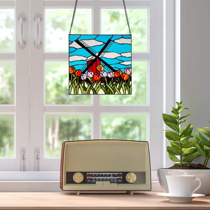 River of Goods Tulip Daydream River of Goods Multicolor Windmill and Floral Window Panel - 14" x 0.25" x 14.5"