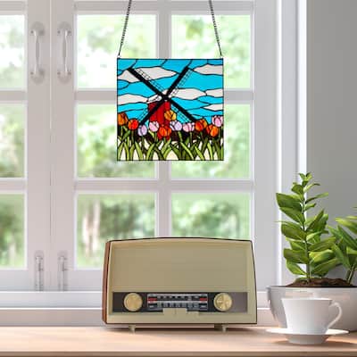 River of Goods Tulip Daydream River of Goods Multicolor Windmill and Floral Window Panel - 14" x 0.25" x 14.5"