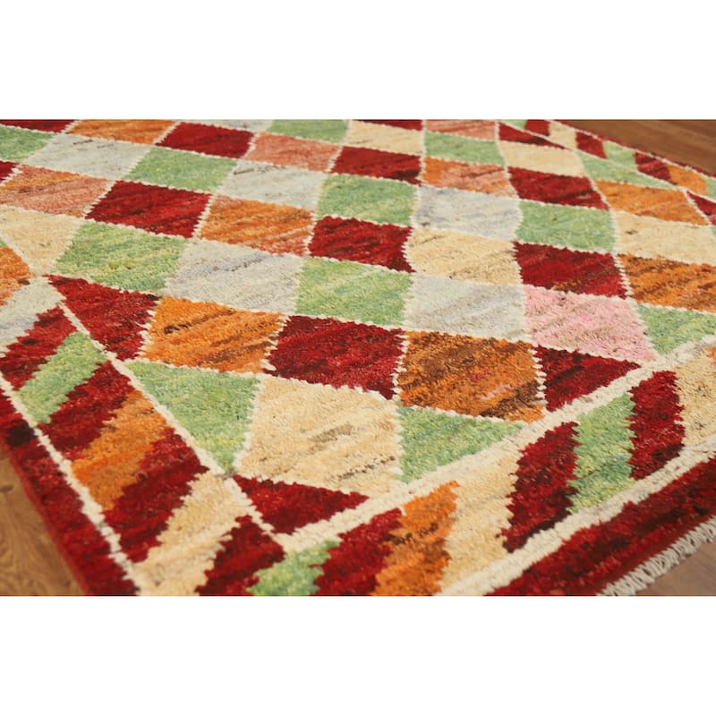Trellis Geometric Moroccan Rug Hand-Knotted Wool Carpet - 5'1" x 6'5" - 5'1" x 6'5" - Multi-Color