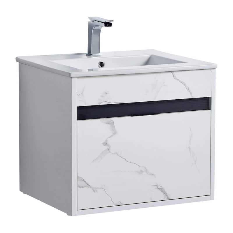 Fine Fixtures - Wall Mount Bathroom Vanity And Sink, Knob Free Design - Alpine Collection - - 20" - White Marble