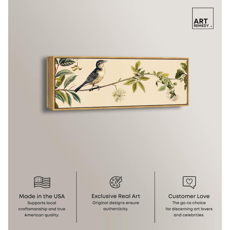 Vintage Bird Floral Panoramic Canvas by Art Remedy