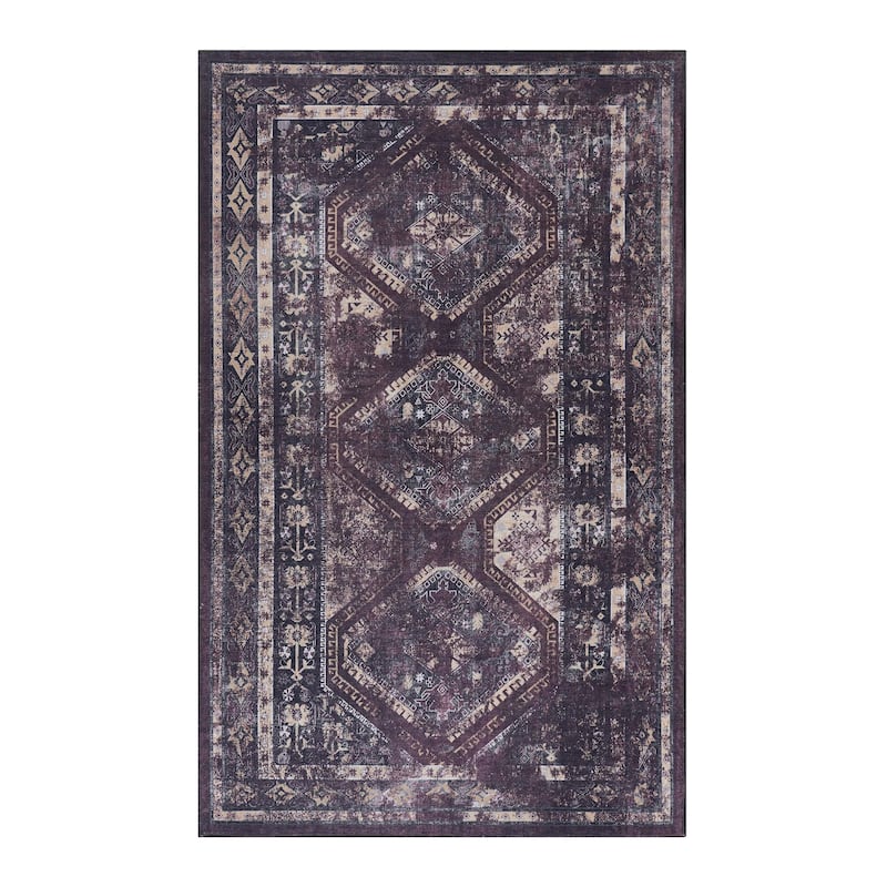 MAVAL Burgundy Washable Non-Shedding Area Rug - 144" D x 108" W x 0.14" H