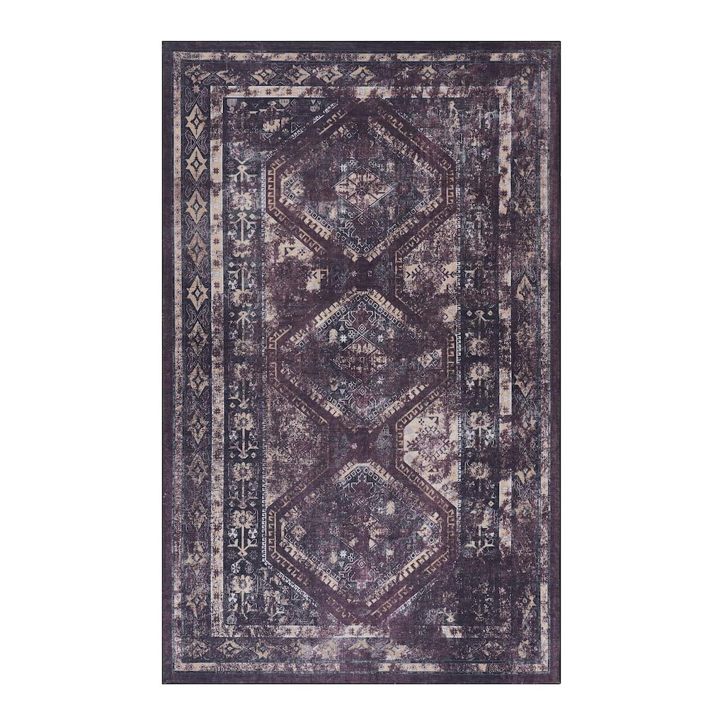 MAVAL Burgundy Washable Non-Shedding Area Rug