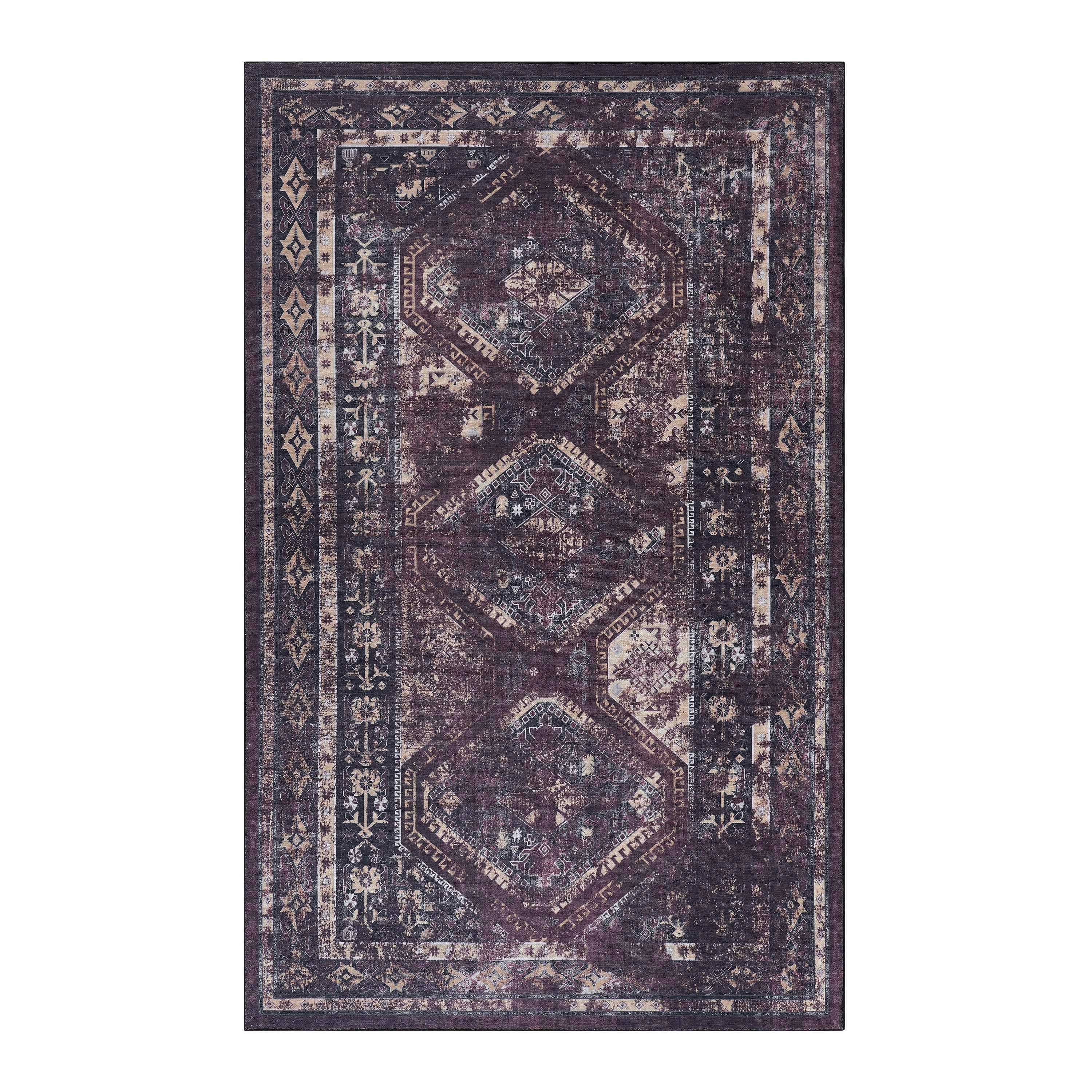 MAVAL Burgundy Washable Non-Shedding Area Rug