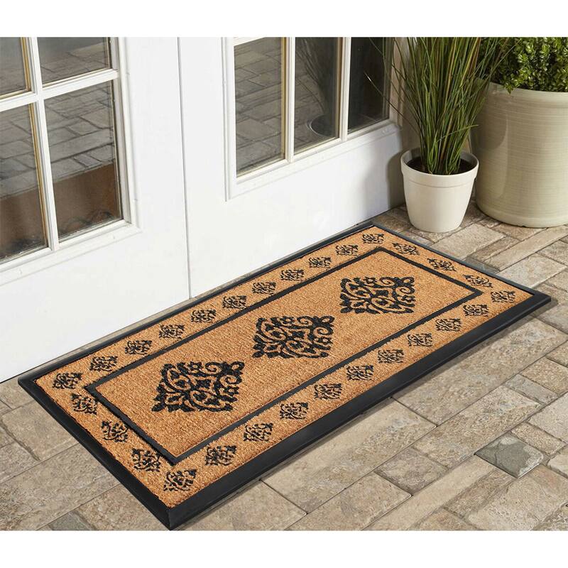 A1HC- Designer Hand-Crafted Rubber & Coir Frame Molded Double Door Mat, Perfect and more functional size