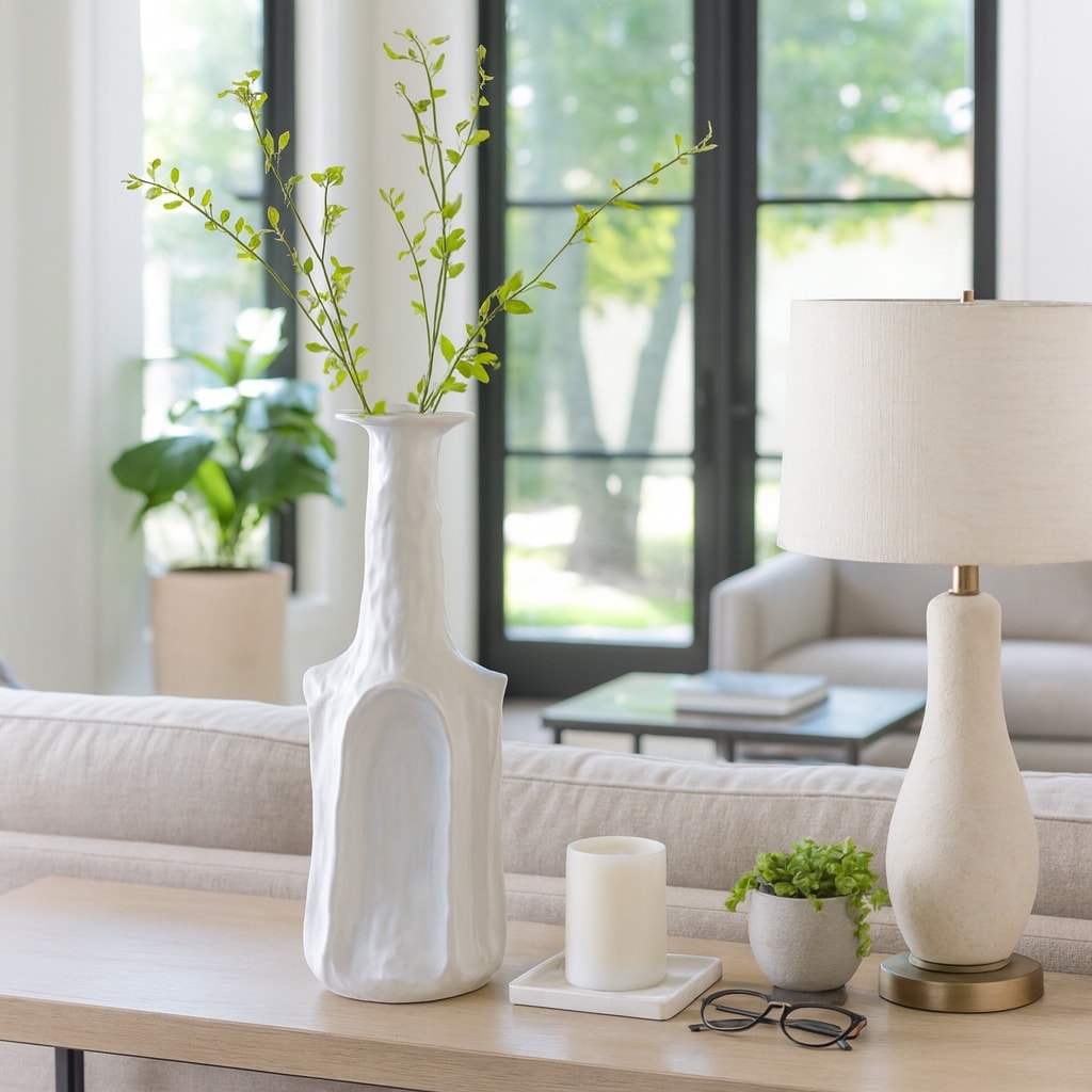 Decorative Vase - White Ceramic Sleek Design