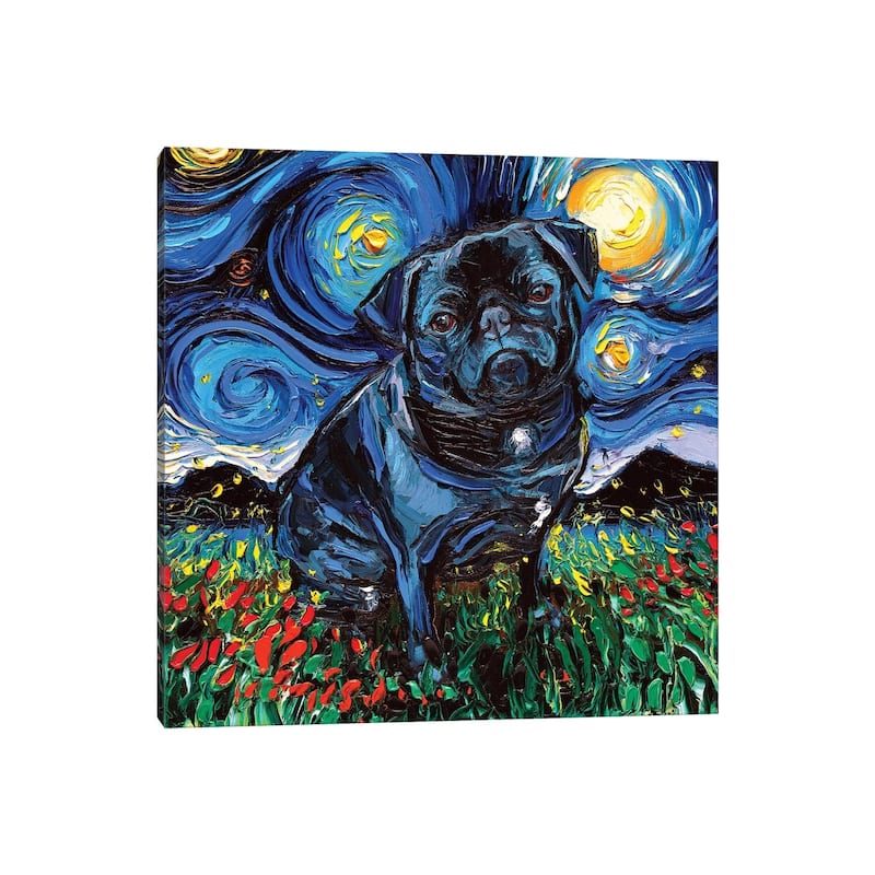 iCanvas "Black Pug Night" by Aja Trier Canvas Print