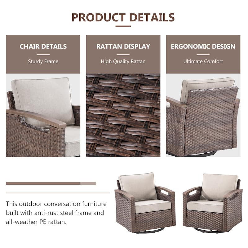 Gymojoy Patio Swivel Rocker Patio Chairs of 2 with Water-Resistant Olefin Cushions and Side Table