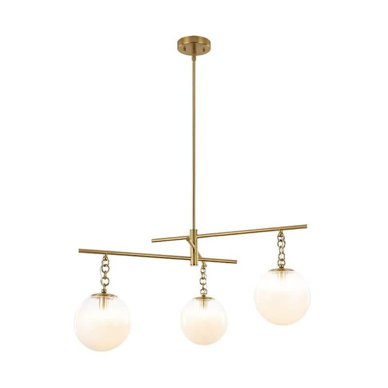 Mid-Century 3-Light White Glass Bubble Linear Sputnik Chandelier