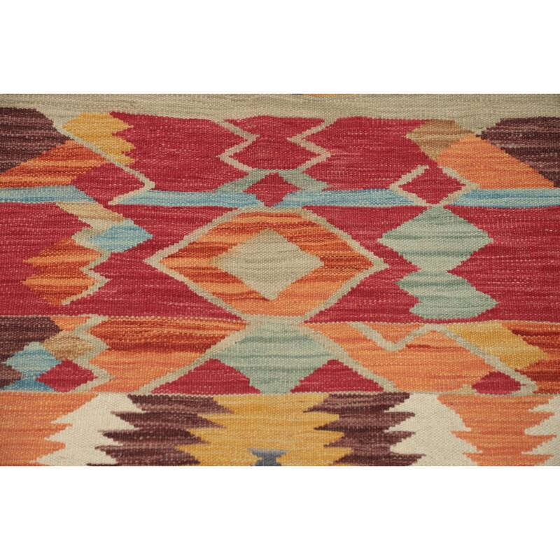 Hand Woven Oriental 100% Wool Carpet Southwestern Tribal Multi-Colored Kilim Area Rug - 5' 10'' X 4' 1''