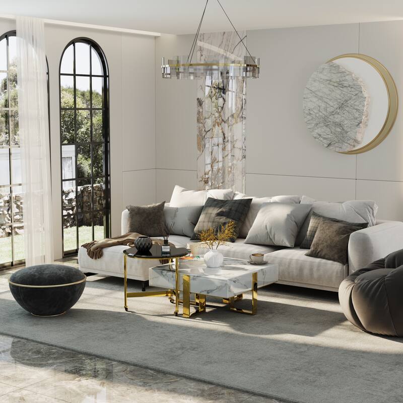 Modern Luxury Square Faux Marble Coffee Table Set Nesting Coffee Table with End Table