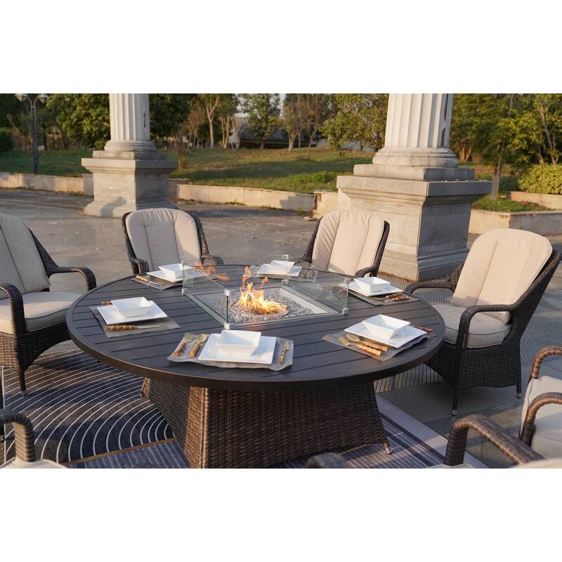 Ellington Outdoor Wicker Round Firepit Dining Table