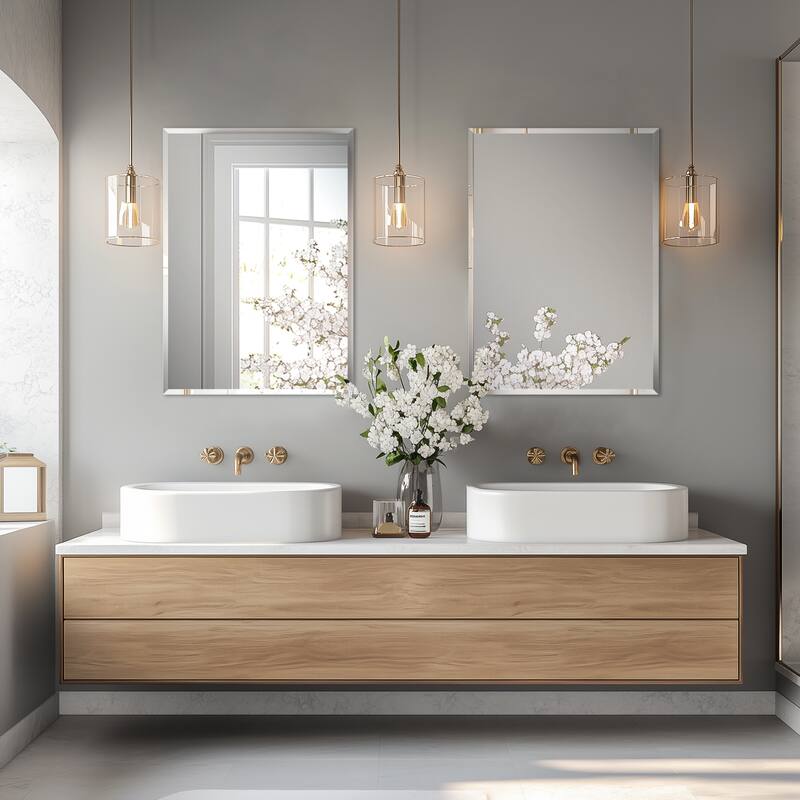 Frameless Bathroom Mirror Wall Mounted Modern Stylish Design with Contemporary Bevelled Edges