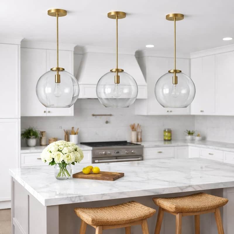 Rexe Satin Brass Pendant with Clear Glass Dome Shade - Clear Glass