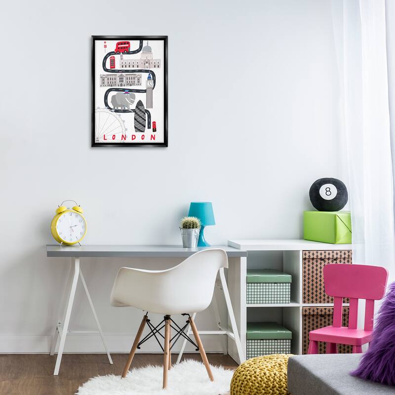 Stupell London Whimsical Travel City Framed Floater Canvas Wall Art Design By Carla Daly