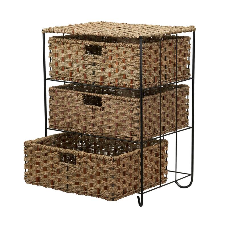Household Essentials Handwoven Seagrass 3-Drawer Wicker Storage Unit