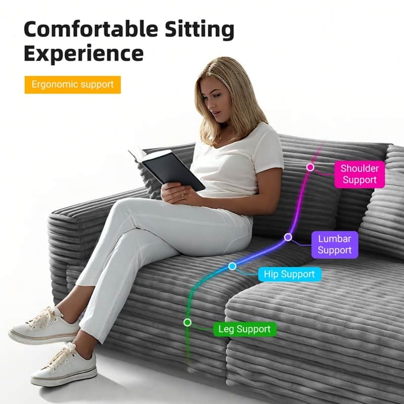 82.7 " Modern Plush Corduroy 3-Seat Sofa with Soft Pillows