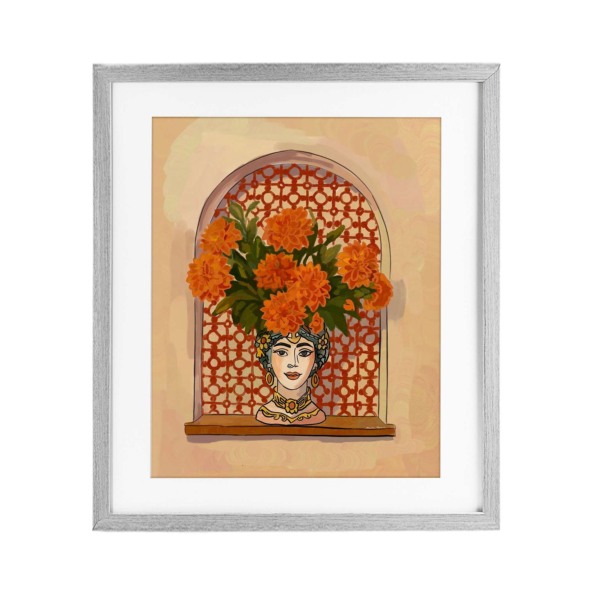 Stupell Ornate Flower Head Vase Under Glass Framed Design By Amelia Noyes