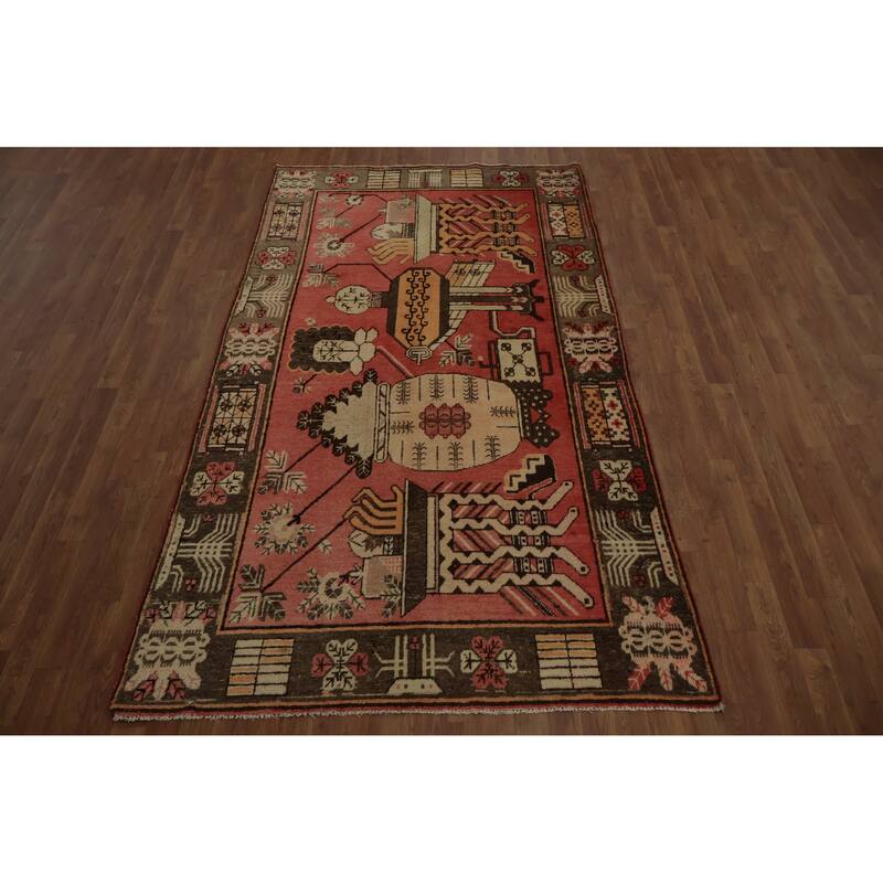 Hand Knotted Oriental 100% Wool Carpet Transitional Geometric Pink Khotan Area Rug - 8' 10'' X 5' 0''