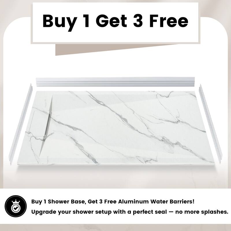 SMC Alcove Shower Pan Base with Reversible Drain, Low Profile, Wheelchair Access, Slip-Resistant, cUPC Certified