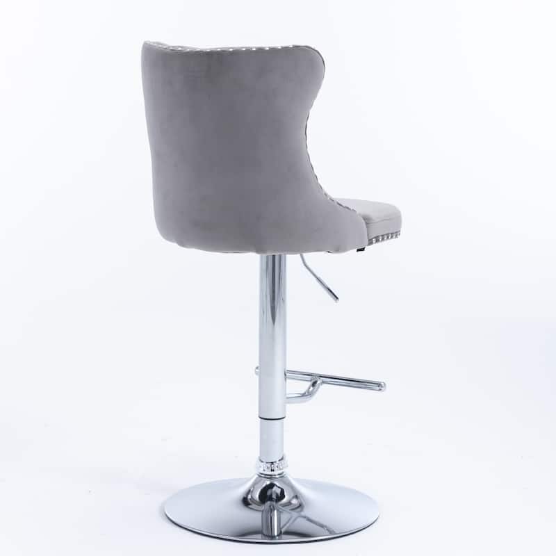 Barstools Adjusatble Seat Height, Modern Upholstered Chrome base Bar Stools with Backs Tufted for Home Pub and（Set of 2）