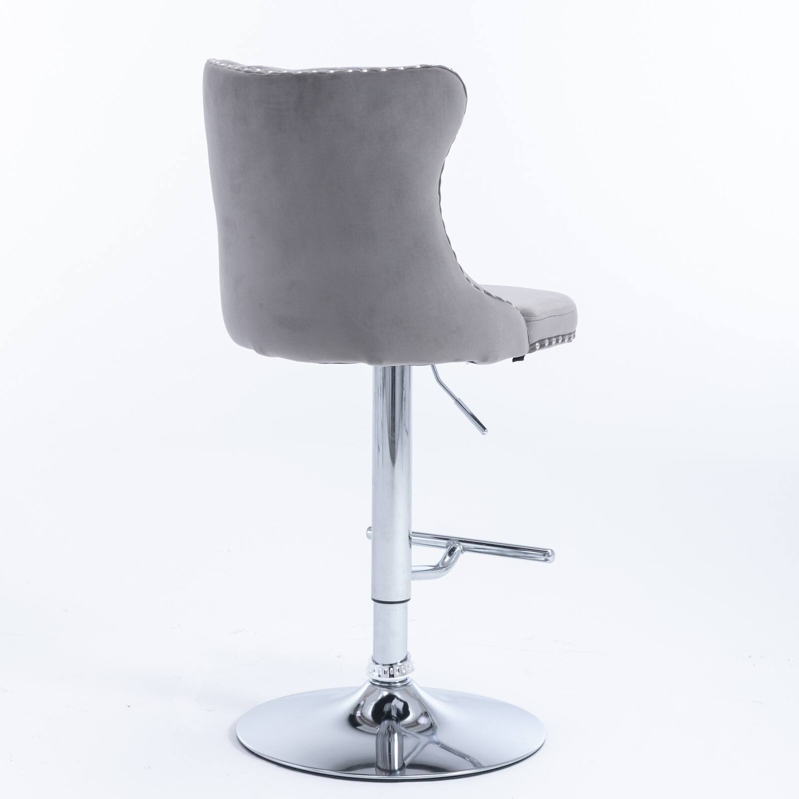 Modern Upholstered Chrome Base Bar Stools W/ Tufted Adjustable Swivel