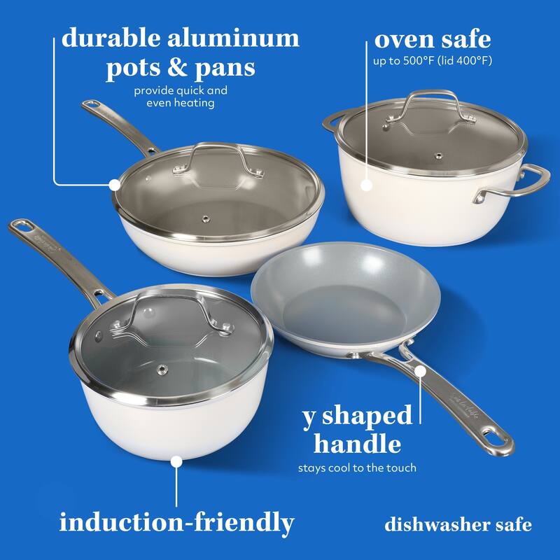 Sur La Table Kitchen Essentials 10 Piece PFA Free Titanium Ceramic Nonstick Interior Forged Aluminum Cookware Pots and Pans Set