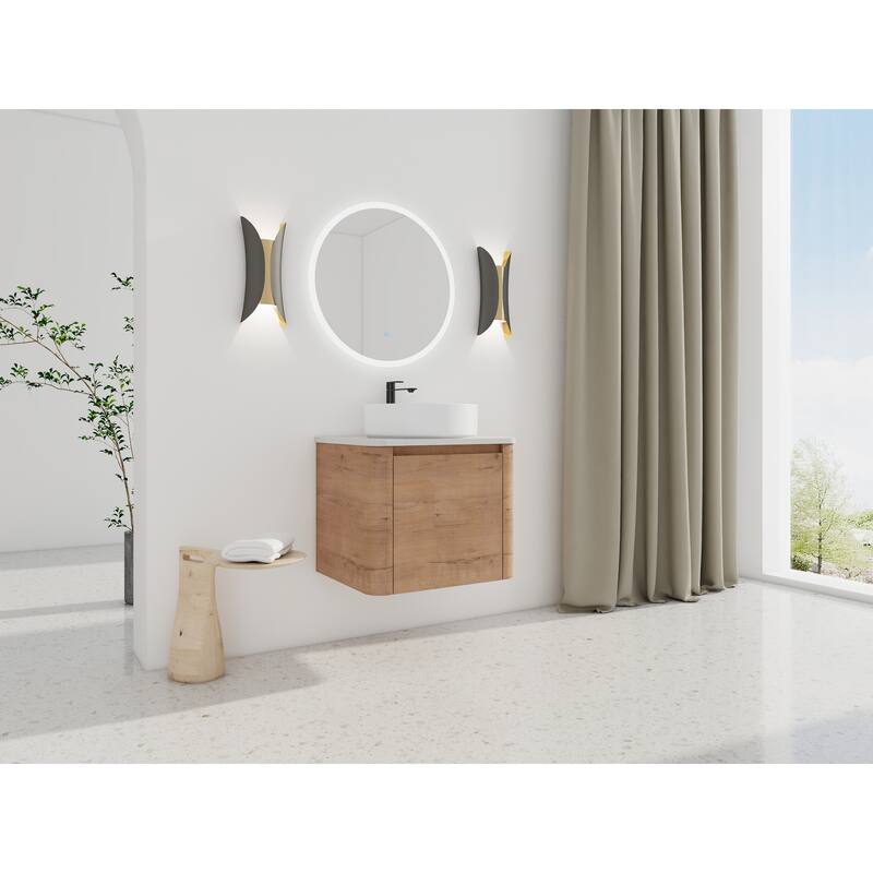 24'' Wall-Mounted Bathroom Vanity With Ceramic Art Sink & 1-Soft-Close Door,KD-Packing, Plywood