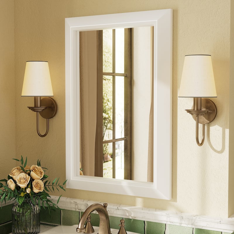 Full Size Farmhouse Beveled Metal Rectangle Wall Bathroom Vanity Mirrors - 24" x 16" - White