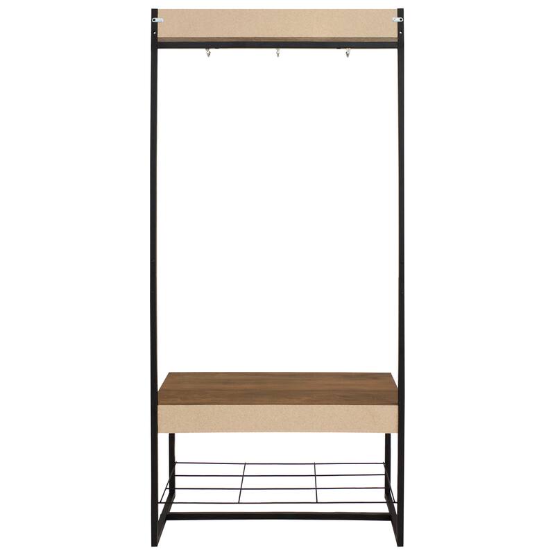 Industrial Style Hall Tree Bench with Coat and Shoe Rack