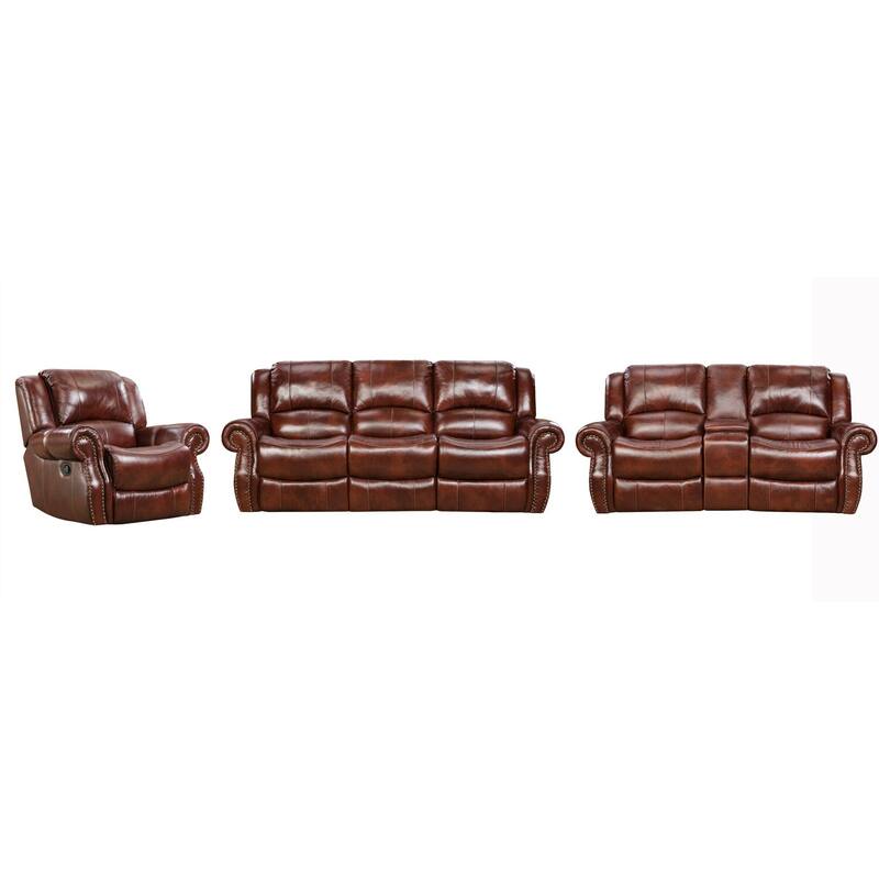 Hanover Aspen 100% Genuine Leather 3-PC Set: Double-Reclining Sofa