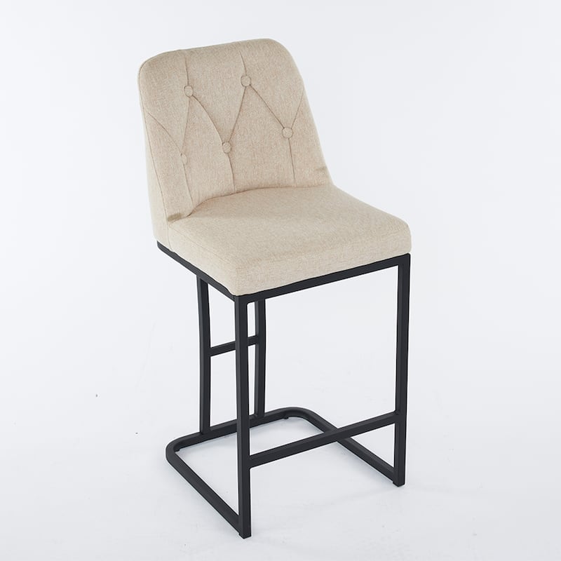 Counter Height Bar Stools Set of 2, 25.2'' Upholstered Bar Stools with Button-Tufted Backrest & Metal Frame for Kitchen, Bar